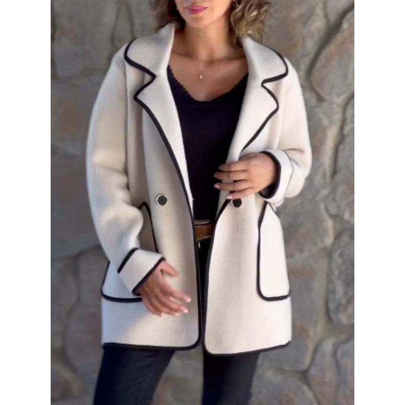 Nuovo Cappotto di Lana Double-face da Donna Autunno e Inverno con Colletto a Tailleur