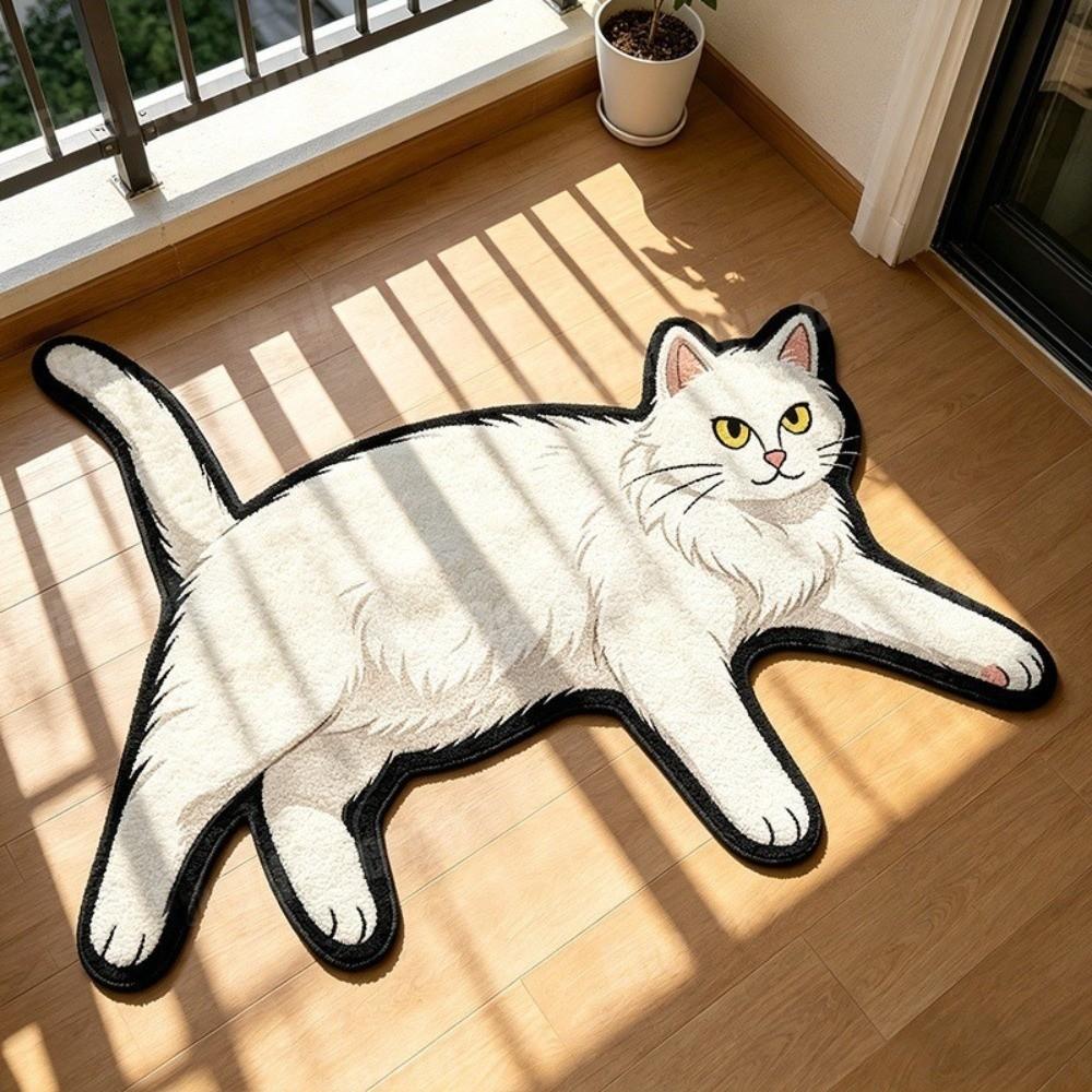 Non Slip Cat Floor Mat Absorbent Bedside Carpet Room Accessory Cat Shaped Rug  Bathroom