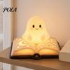 Safe Bedside Lamp for Kids Magic Book Ghost Night Light, Resin Tabletop Warm Glow with Moon Gift Lovers Star Relief, Cute Sleeping Light Bedroom,