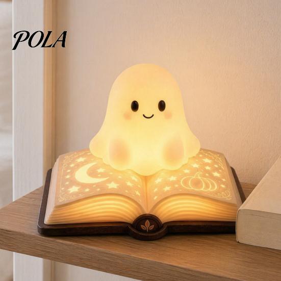 Safe Bedside Lamp for Kids Magic Book Ghost Night Light, Resin Tabletop Warm Glow with Moon Gift Lovers Star Relief, Cute Sleeping Light Bedroom,