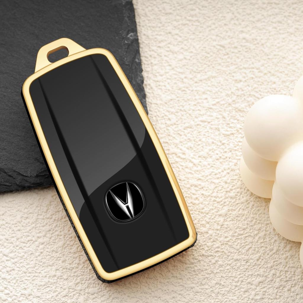 For Acura Key Fob Cover with Engine Hold Remote Start 5 Button Car Key Case Protector for Acura MDX RDX RLX TLX Black Gold Accessories 2017 2018