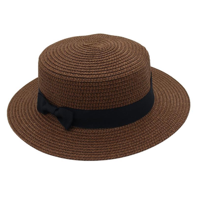 Straw Hat Female Visor Bow Flat Top French Beach Hat Mom Hat Cool Hat Ins Wind
