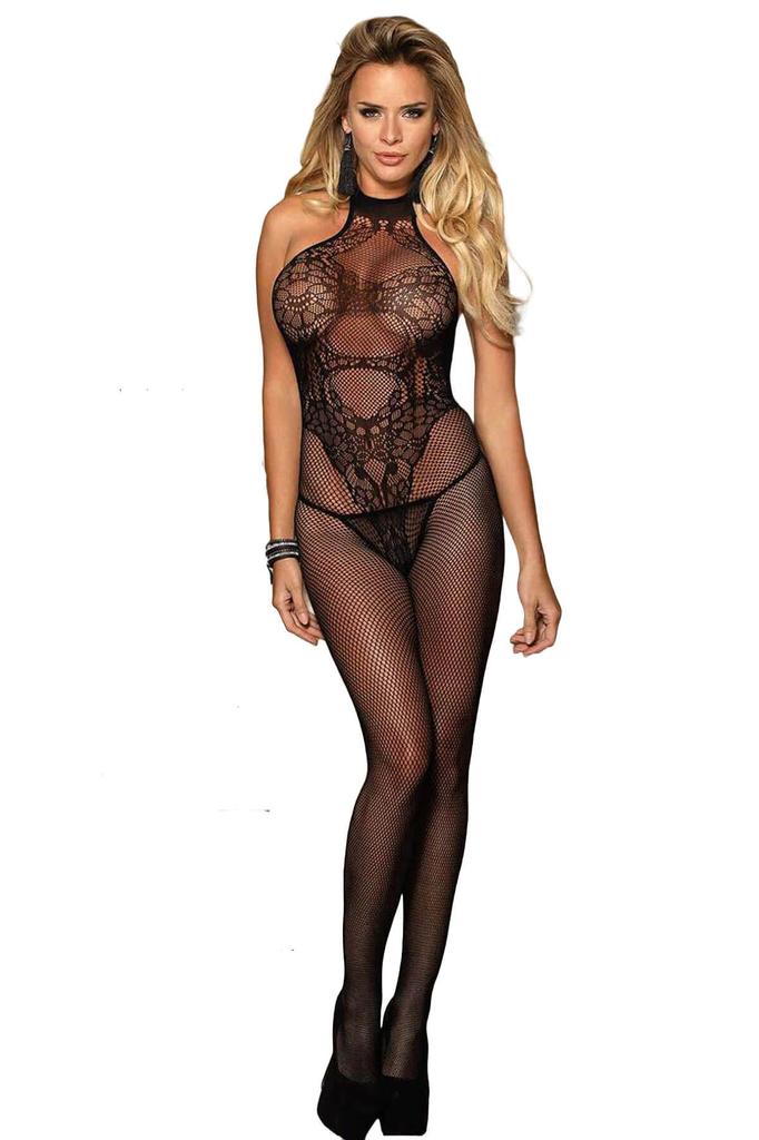 Sırt Dekolteli Boyun Askılı Fantazi Vücut Çorabı 3024