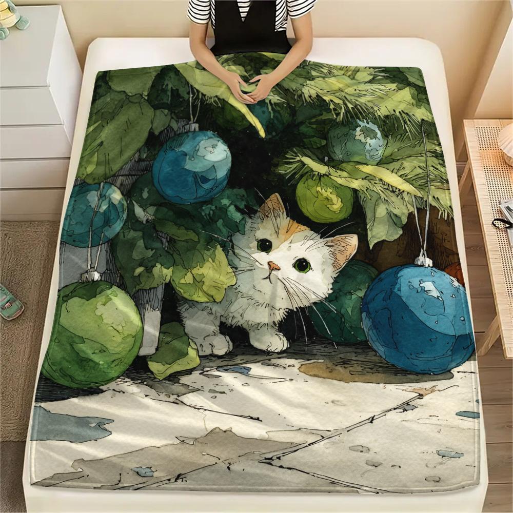 Cats Looking Up Print Flannel Blanket, High quality Comfortable for All Seasons, Home Decor, Warmth and Comfort