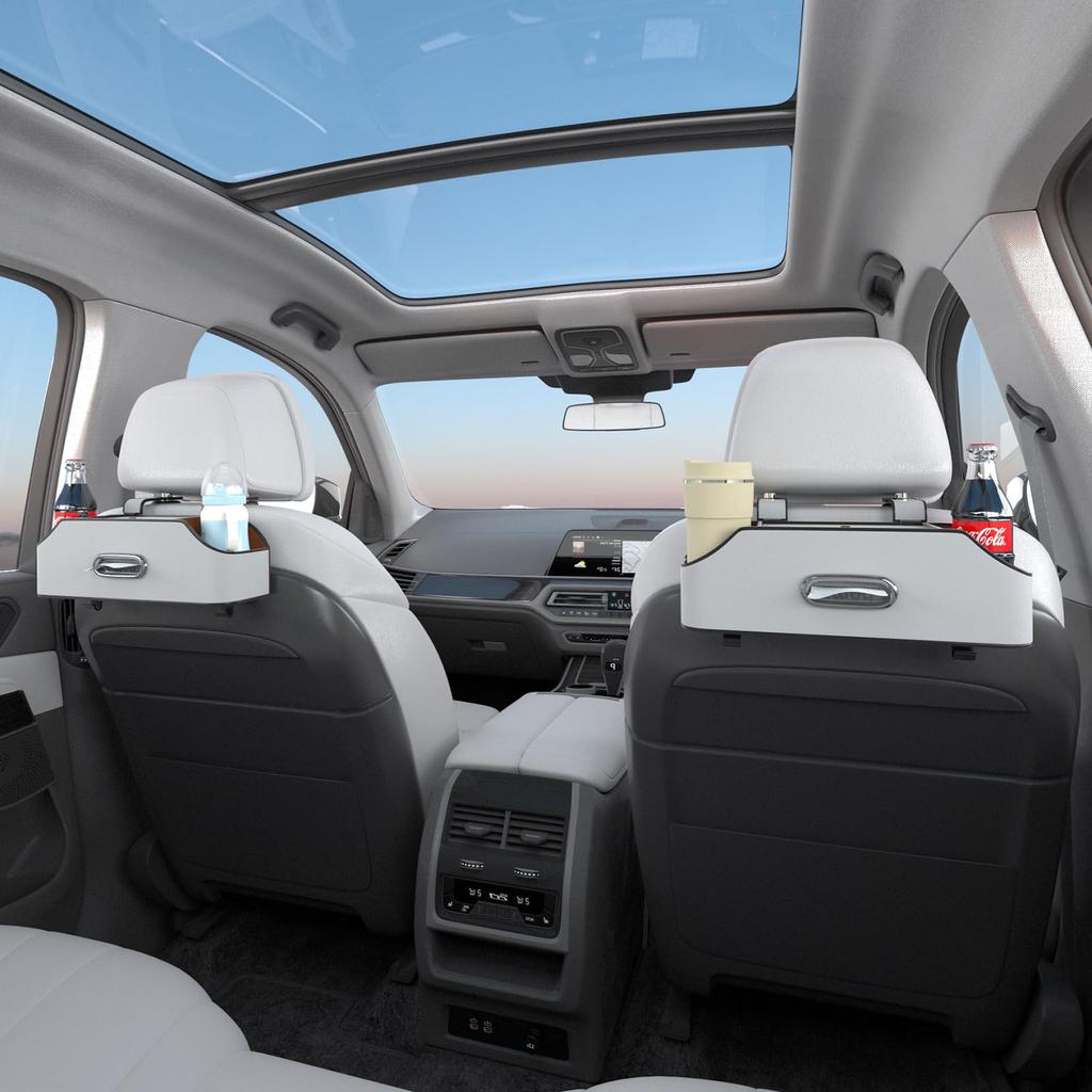 Sancaral Car Leather Multifunctional Rear Seat Drink Holder Tissue Box and Headrest Cup Holder Storage Car Travel Storage Item (with Hook), Box,