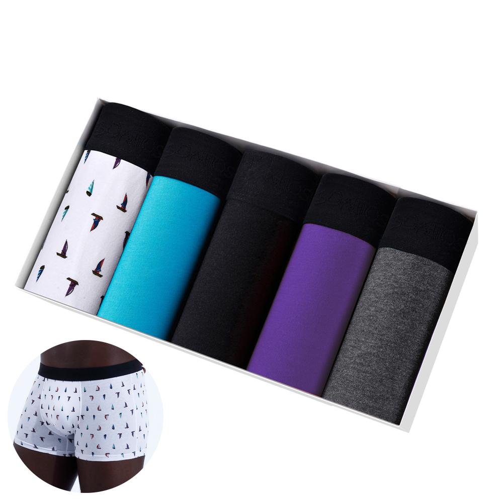 BONITOS 5Pcs Sexy Man Boxers Large Size Men's Panties Print Mens Underpants Cotton
