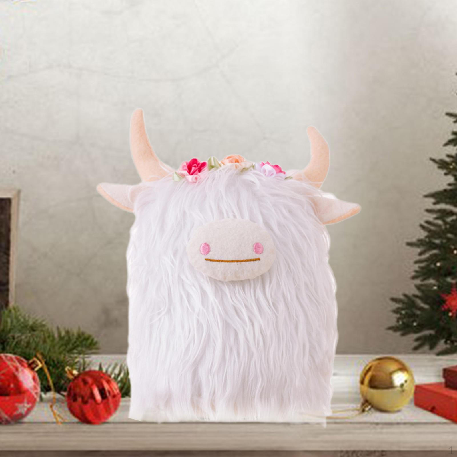 

Іграшка Highland Cow для домашнього декору Довгошерста лялька великої рогатої худоби Вітальня білий