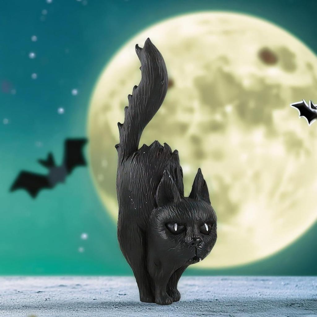 Halloween Miniature Resin Scary Cat Tabletop Decoration , Living Room Haunted House Party Tabletop Centerpiece Halloween Statue