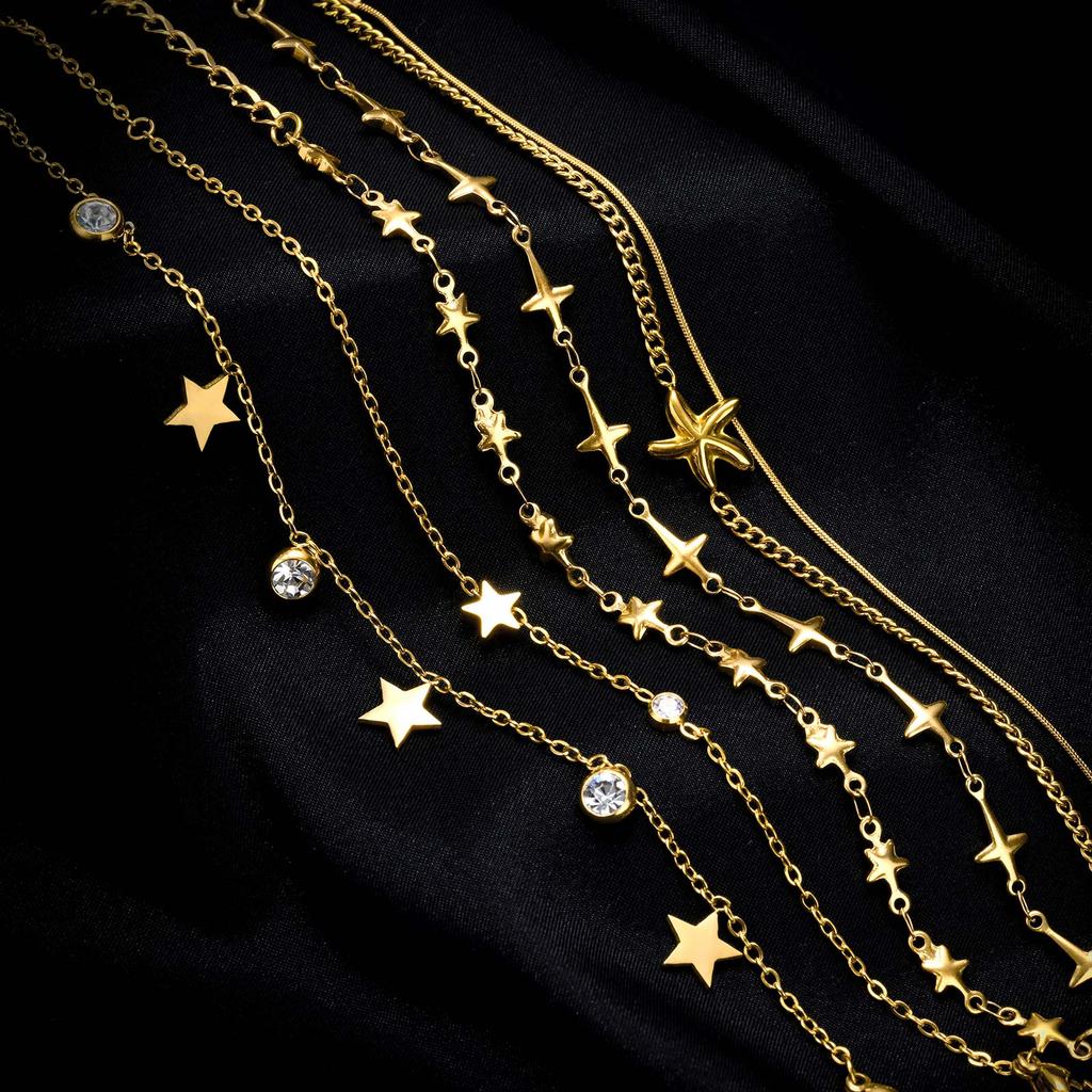 Stainless Steel Four-Pointed Star Chain Bracelet for Women,Double Layered Starfish Bracelets, Fashion Jewelry Mother's Day Gift