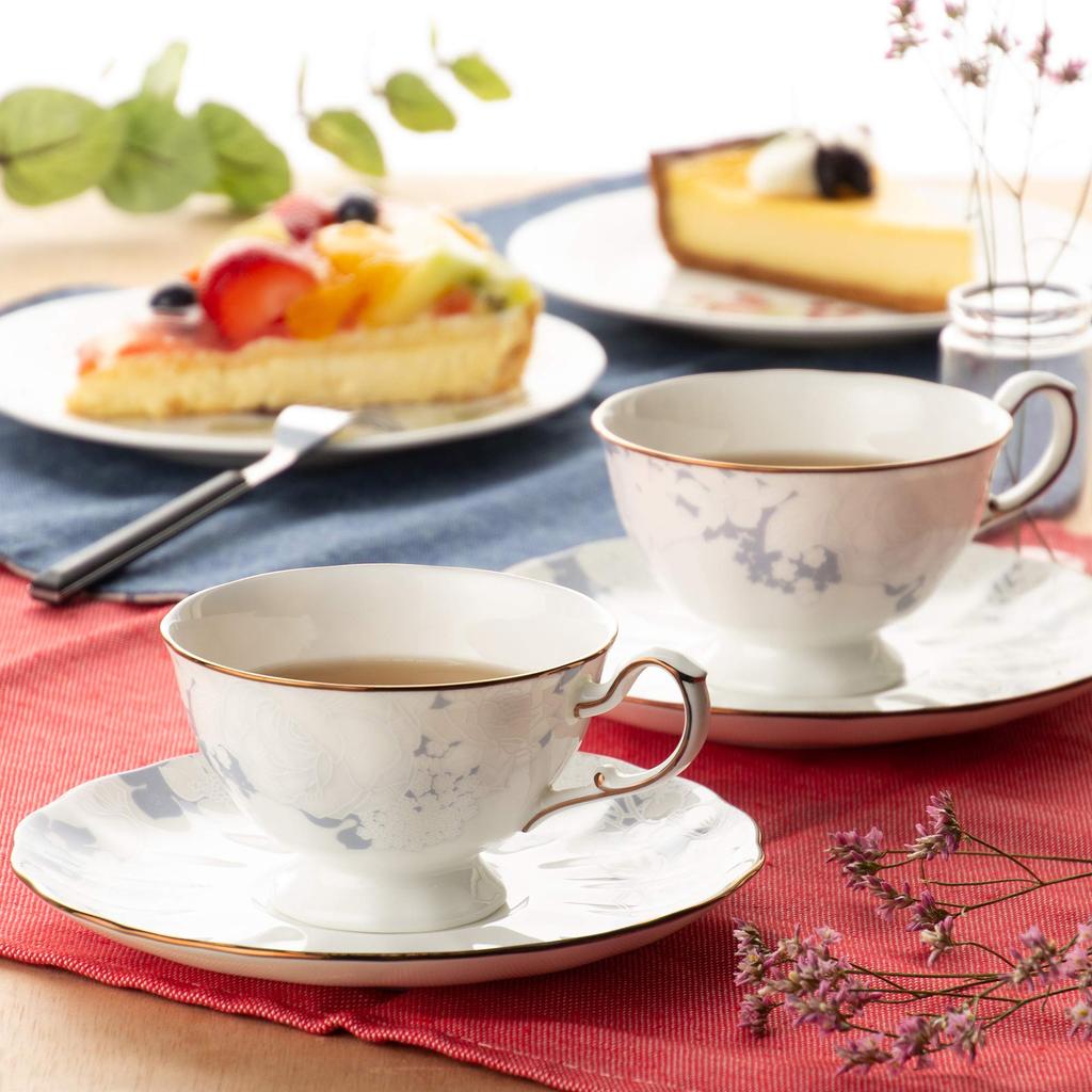 NARUMI Cup and Saucer Rose Blanche Set of Floral Wedding Gift Box Set, 210cc, Blue, 2, Pattern, Stylish, Cute, Elegant, Gift, Gift, Tea, Coffee,