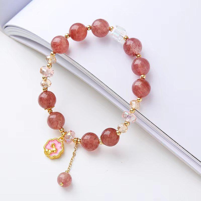 

Strawberry crystal cute rabbit pendant bracelet Bangles Women Fashion Jewelry accessories Gift