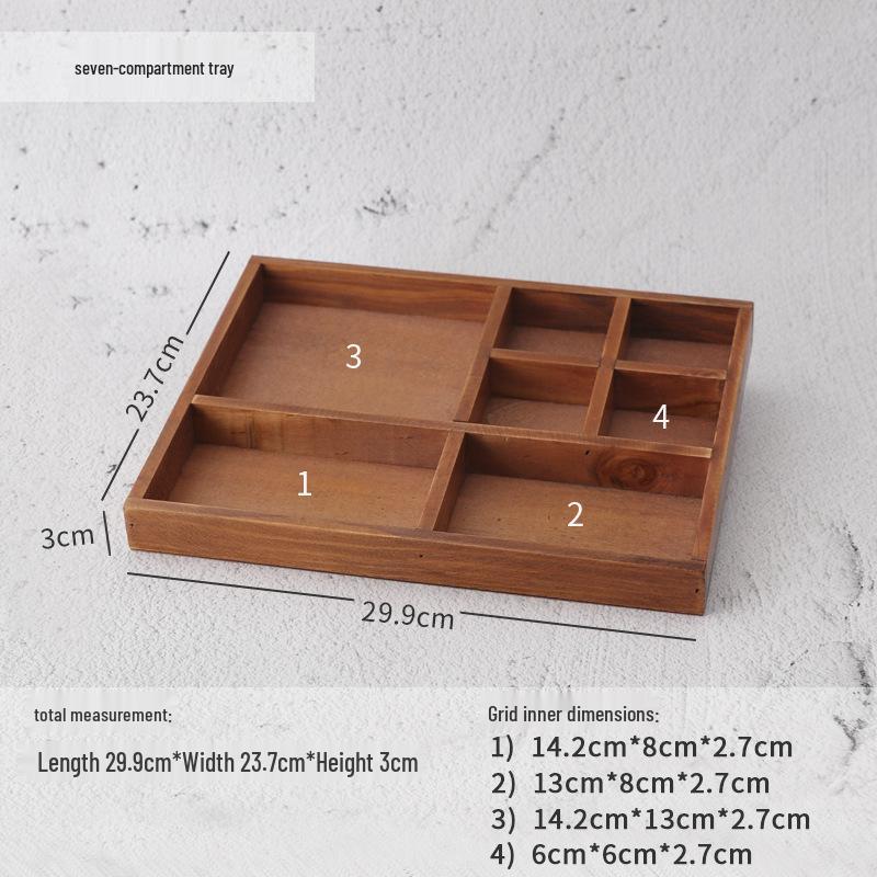 Retro Wooden Multi-Grid Desktop Storage Box and Display Tray