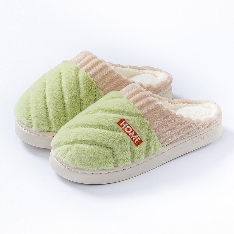 Fashion home cotton slippers women's autumn and winter new non-slip velvet warm colored striped cotton slippers