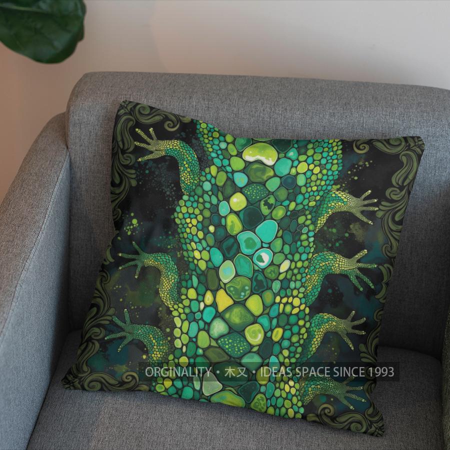 

2D Colorful Gecko-Printed Decorative Throw Pillows Pattern Cushion Cover Suitable for Sofa Bedroom Car Pillow Cover 40x40cm
