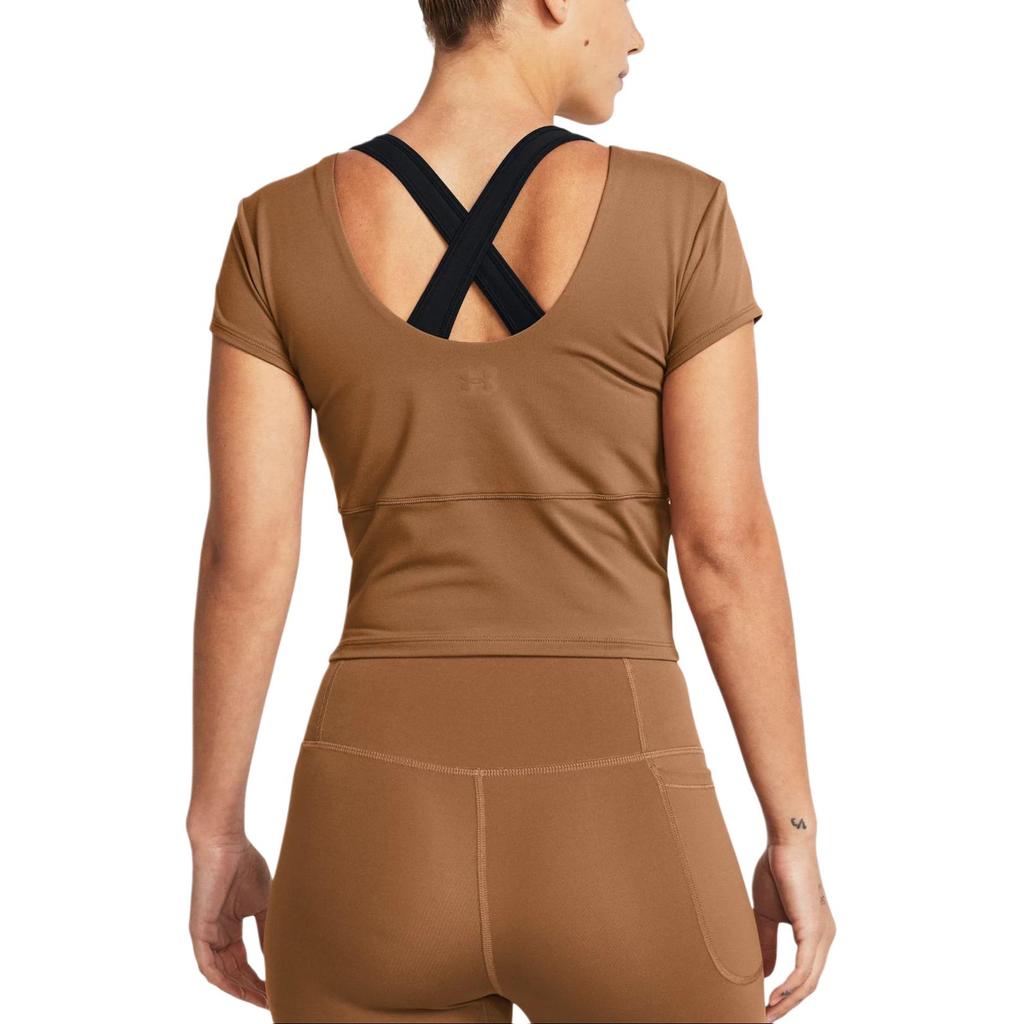 Under Armour Ua Meridian Solid Color Crew Neck Short Sleeve T-Shirt Women Tops Khaki 1379156-253