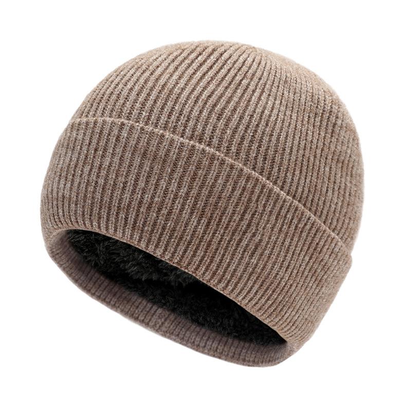 Autumn/Winter Fleece-Lined Ski Knit Hat for Men and Women Warm, Thickened Ear-Warming Woolen Beanie One-Piece Solid-Colour Hat