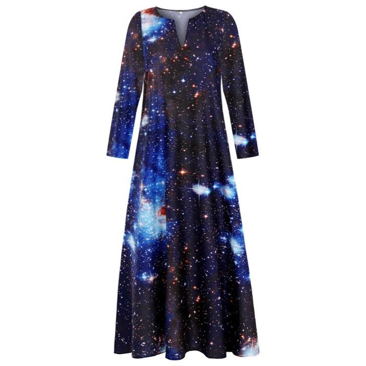 Starry Sky New 3D Print Long Sleeve Maxi Fashion Dress