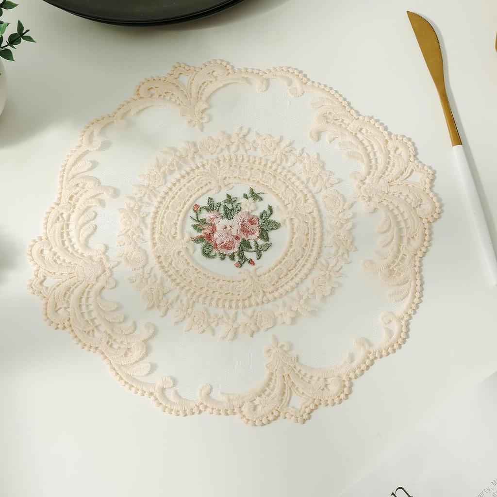 28X28CM Runde vintage fransk blonde broderte spisebrikker For Hjem Bryllup Borddekorasjon