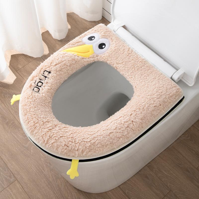 1Pc Plush Velvet Toilet Seat Cover - Winter Cozy Cushioned Gasket with Zipper & Handle, Universal Washable Bathroom Mat