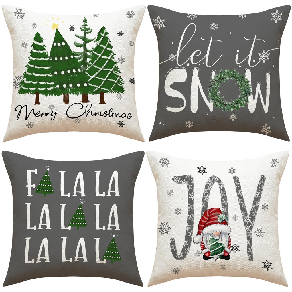 Simple and Versatile Christmas Decorative Pillow Letter Print Pillow Gray Set Sofa Pillow Cover