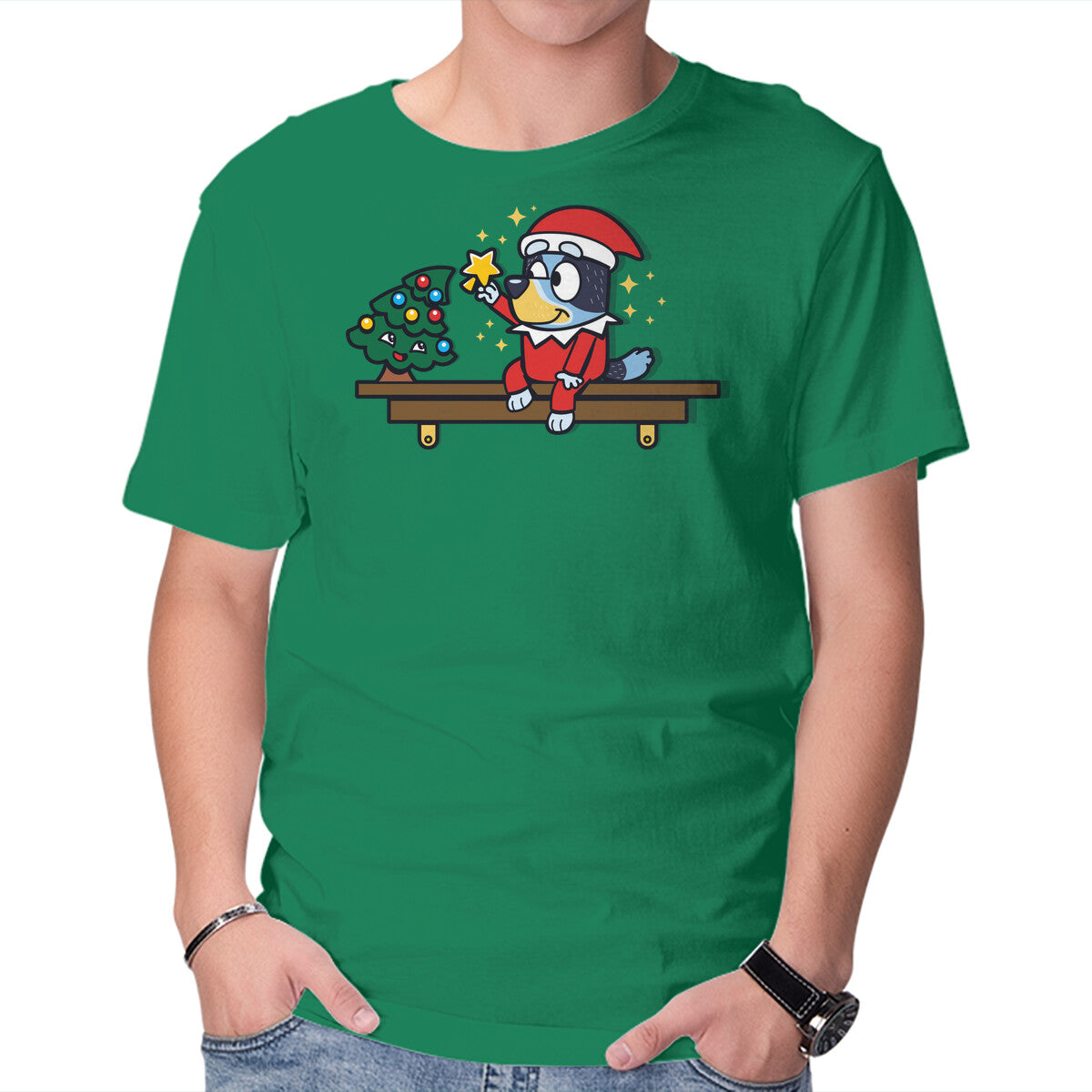 Unisex Crew Neck T-Shirt Heeler On The Shelf Graphic Short Sleeve Casual Tee XS