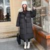Women's Hooded Puffer Coat Faux Fur Collar Drawstring Waist Long Sleeve Thickened Winter Cotton Coat