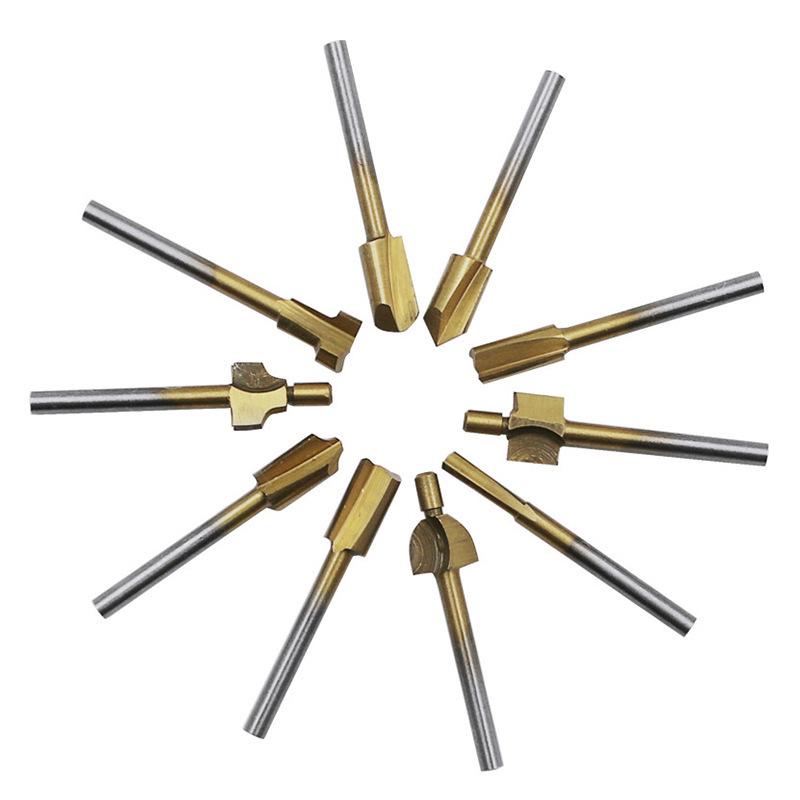 10-Piece Titanium Coated High-Speed Steel Slotting Cutter Set for Woodworking & Engraving