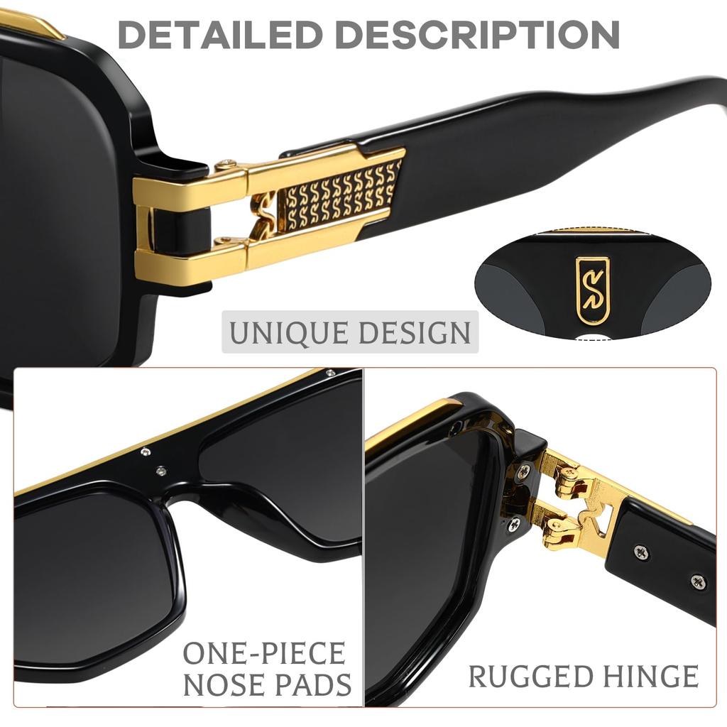 Square Sunglasses with Polarized Flat Top for Human Pilots Oversized Metal Frame Eyewear [SHEEN KELLY]