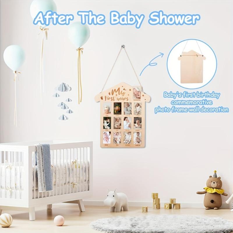 Trä Fotoram för Babys Första År 12 Månaders Milstolpe Tavla Fotodisplay Baby Minnesram 1-årsfödelsedagspresent till Pojke Flicka