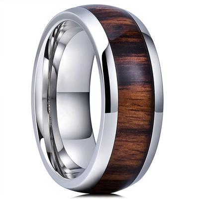 Moda 8mm Koa Intarsio in legno Anelli in titanio per uomo Donna Alta lucidatura Uomo Acciaio inossidabile Anello di fidanzamento Fedi nuziali Gioielli