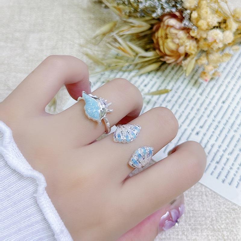 [Ocean World] Blue Fish Conch Enamel Oil Drop Y2K Zir*****Pen Ring Personality Niche Ring Female