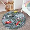 Cars Nursery Rug Cartoon Playmat for Kids Room Race Toddler Round Carpet Track Non Slip Activity Rug Formula Playroom Rug