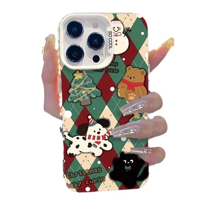 Christmas Dogs Are Suitable for Apple 16promax Colored Silver 14PLUS Anti-drop Mobile Phone Case 13 Couples 12 Autumn and Winter 11
