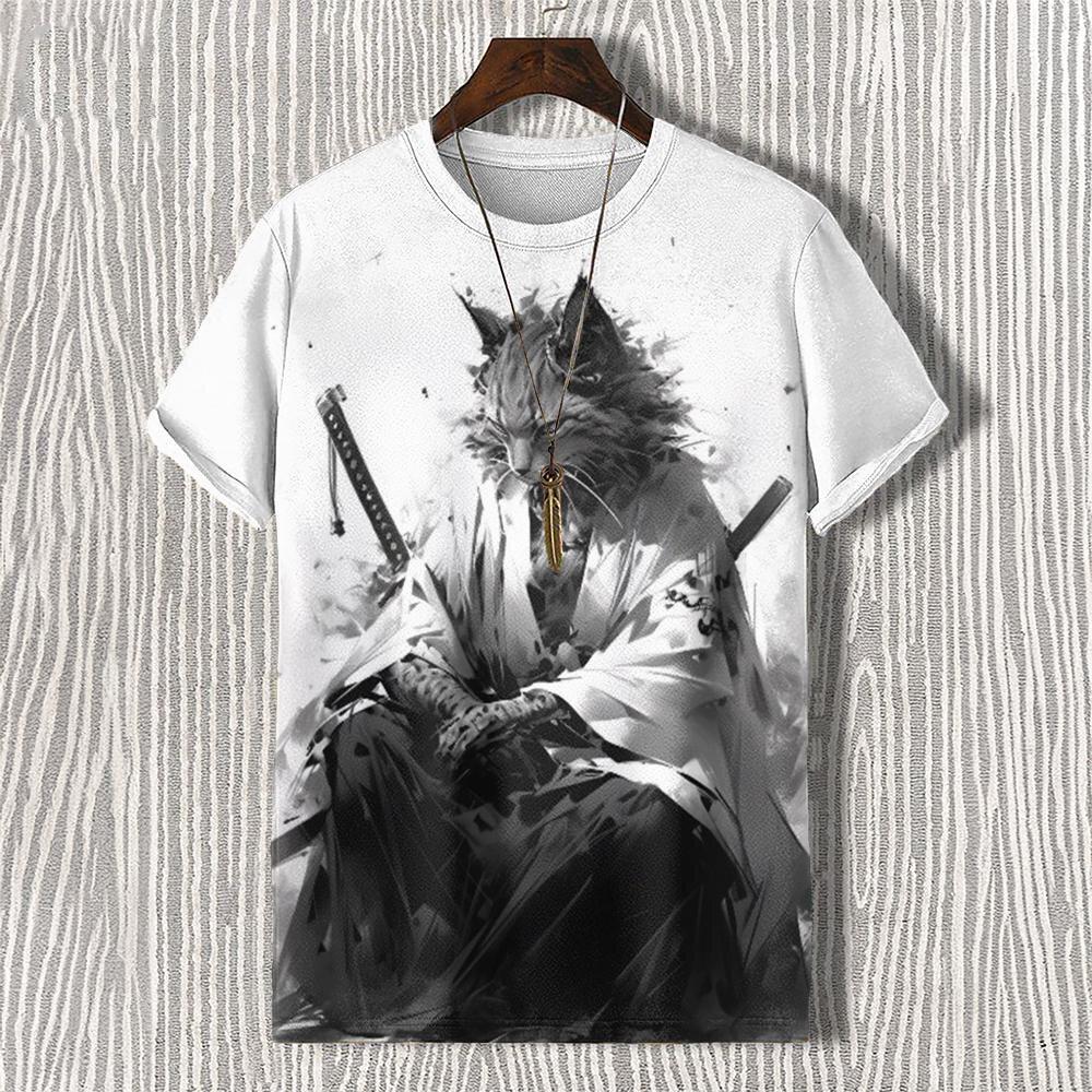 Men's T-shirts Edo Cat Samurai Warrior Japanese Art 3D Print Casual T-Shirts Men/Women Short Sleeve O-Neck Top Kid Clothing