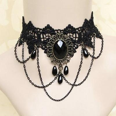 Collana gotica nera in pizzo per donna ragazza Boho Choker in pizzo perla Punk Stile Dark Lolita Gioielli di Halloween