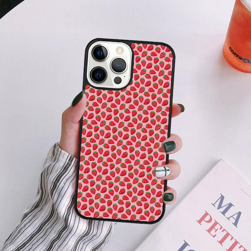 Cute Strawberry Phone Case For iPhone 17 Air 14 13 12 16Pro Max 15 Plus Max Cover Shell Coque