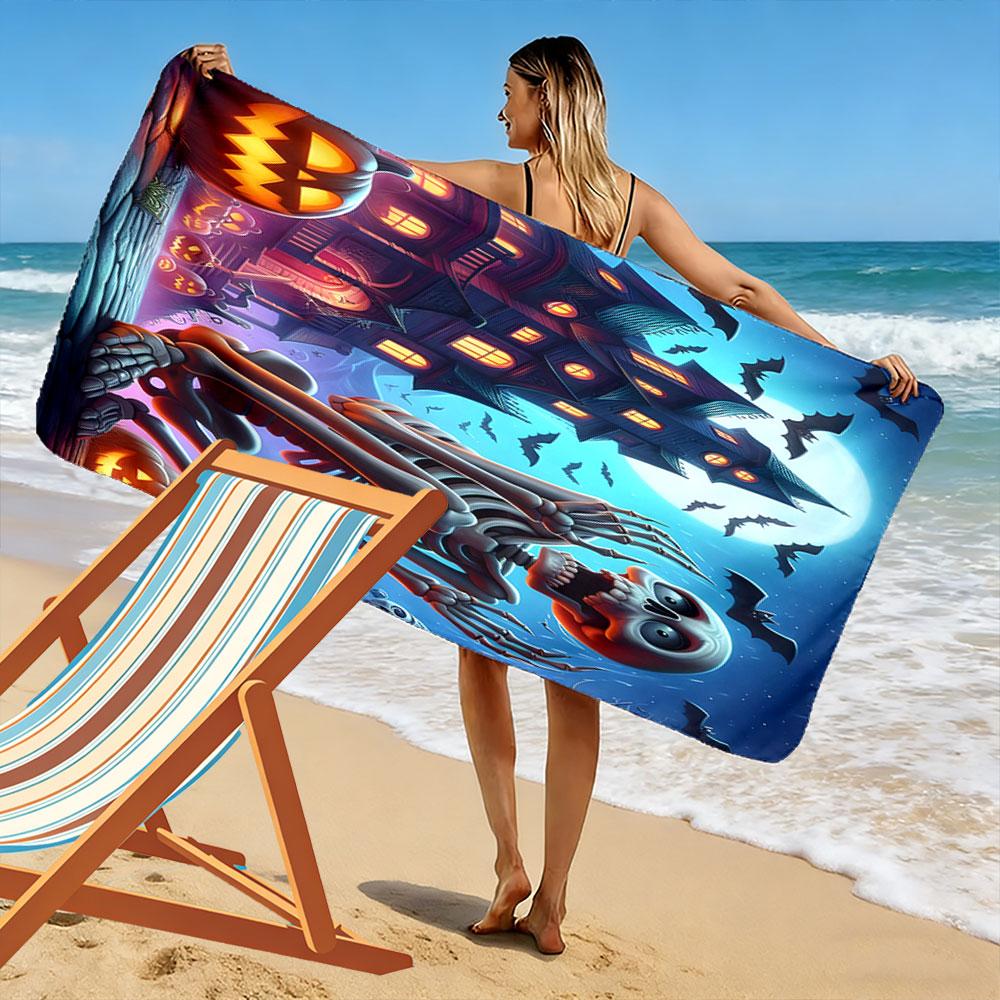 Spooky skeleton night vibes Print beach towel, quick drying, suitable for travel, outdoor sports, jogging, the beach and swimming, gift