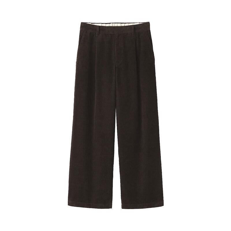 MUJI Women's Cotton Blend Corduroy Pleated Wide-Leg Pants