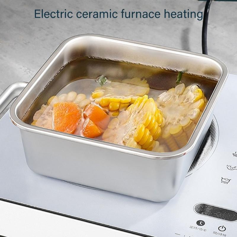 Multipurpose Stainless Steel Food Preserver Lunch Box with Transparent Lid Household Crisper Practical Meal Container