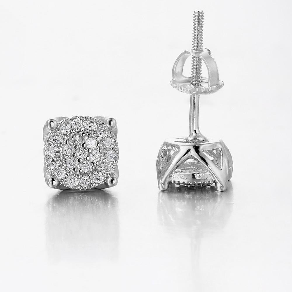 Hip Hop Herren Ohrringe Iced Out Zirkon Goldfarbe Punk Schlicht 4 Krallen Rund Schraubverschluss Ohrstecker Rock Schmuck Geschenke OHE181