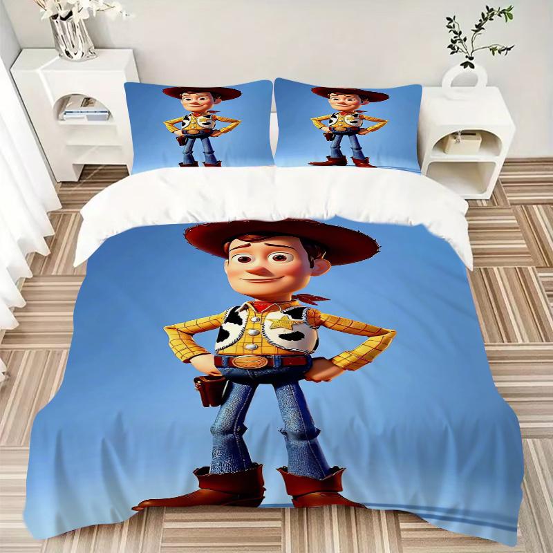 3pcs Cute Woody Toy Story Quilt Cover Set - Soft and Cozy Bedroom, Guest Room and Dorm Decorative Bedding 3-Piece Set 1 Quilt Cover + 2 Pillow Sh