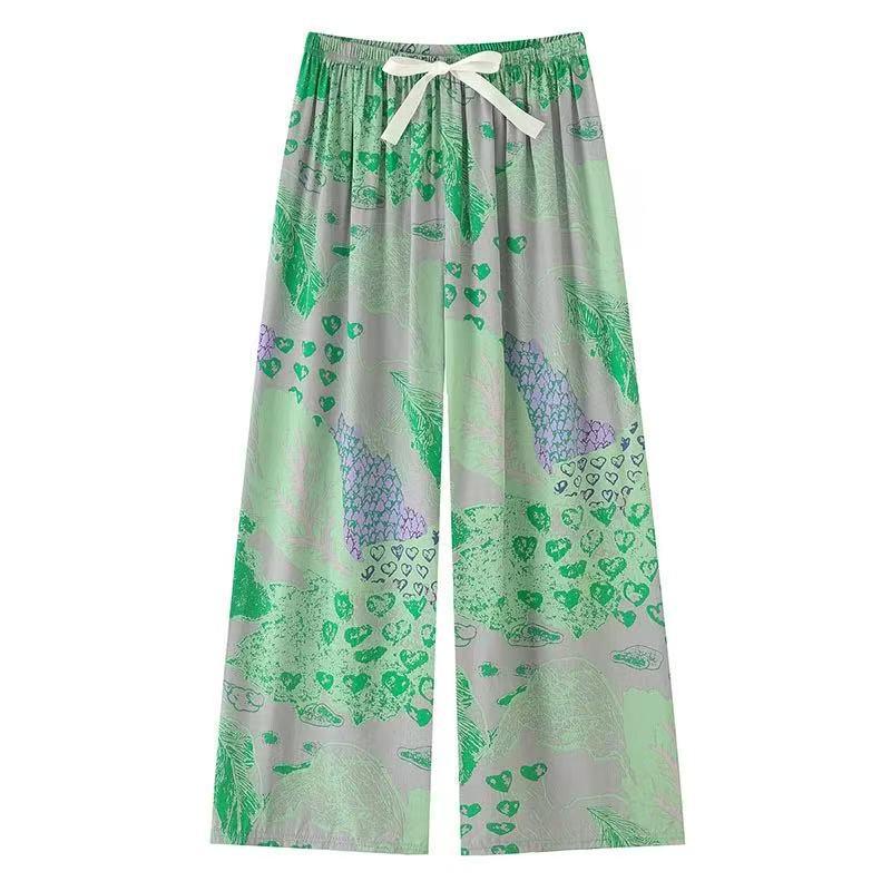 Women's Summer Pajama Pants - Cotton & Rayon, Thin Style, Wide-Leg, Loose Fit, Ideal for Spring & Autumn, Suitable for Home or Outdoors.