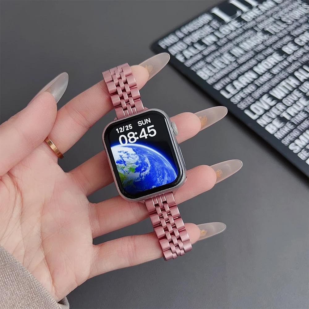 Women Slim Straps for Apple Watch Ultra 2 49mm 10 46mm 42mm Stainless Steel Band Iwatch Series 9 8 7 6 5 SE 41mm 40 45mm 44 38mm