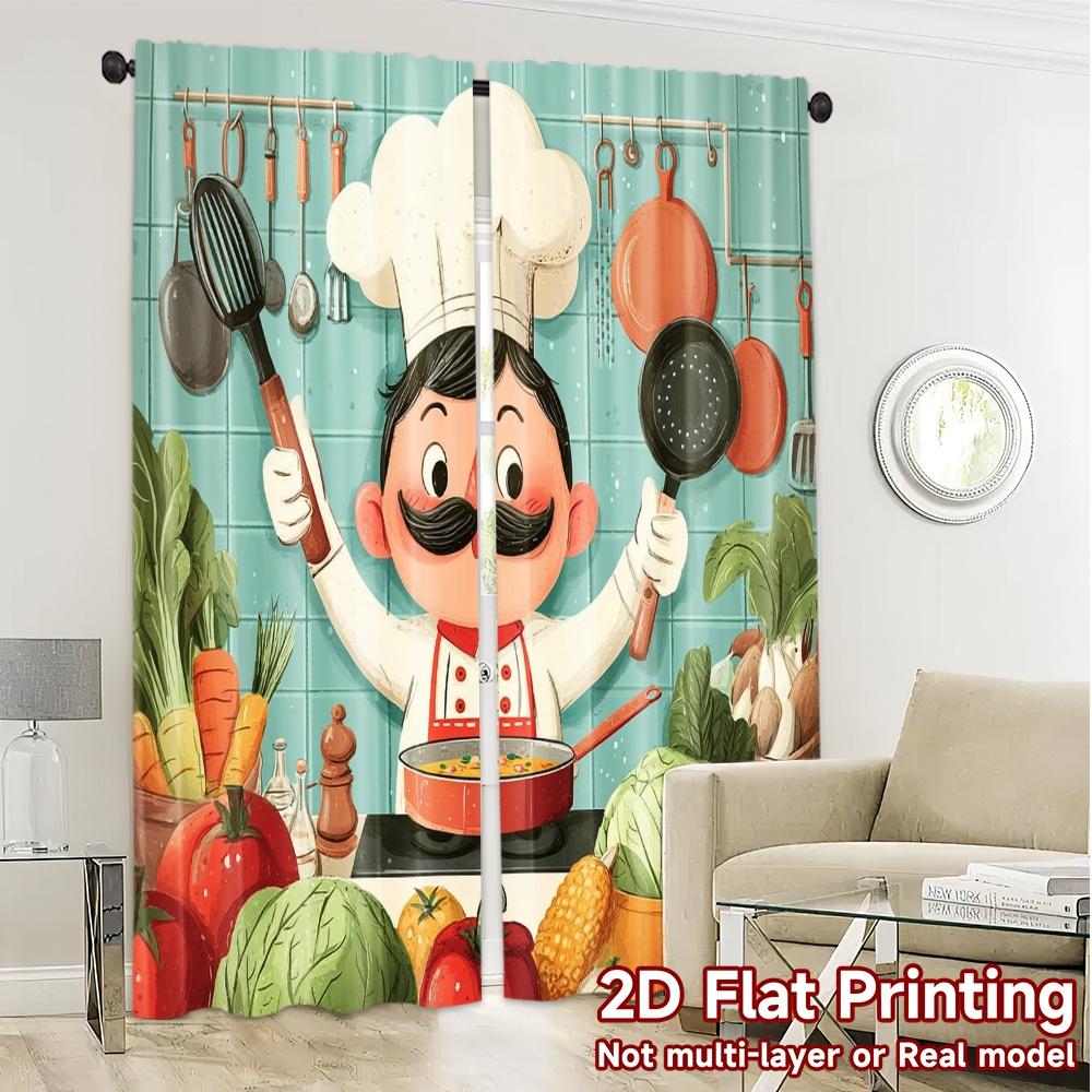 2pcs   2D FLAT PRINTING Curtains (Without Rod) ChefCookingJoy Chic Curtain Fabric Polyester Easy Install Curtains Decorations