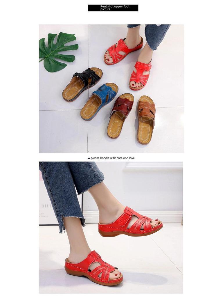 2022 Women's Retro Thick-Soled Sandals - European and American Style, Solid Color, Sizes 43-44