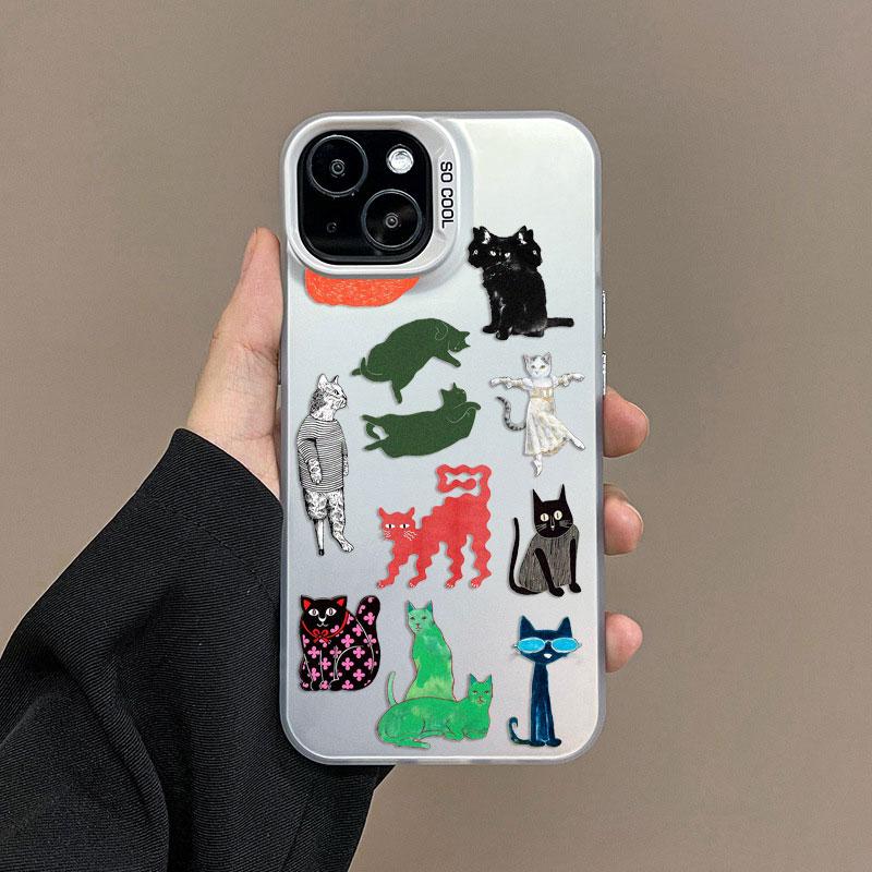 Creative Art Color Cats Laser Phone Case For iPhone 14 13 12 Mini 11 Pro Max 15 16 Pro Max Plus Shockproof Protective Back Cover