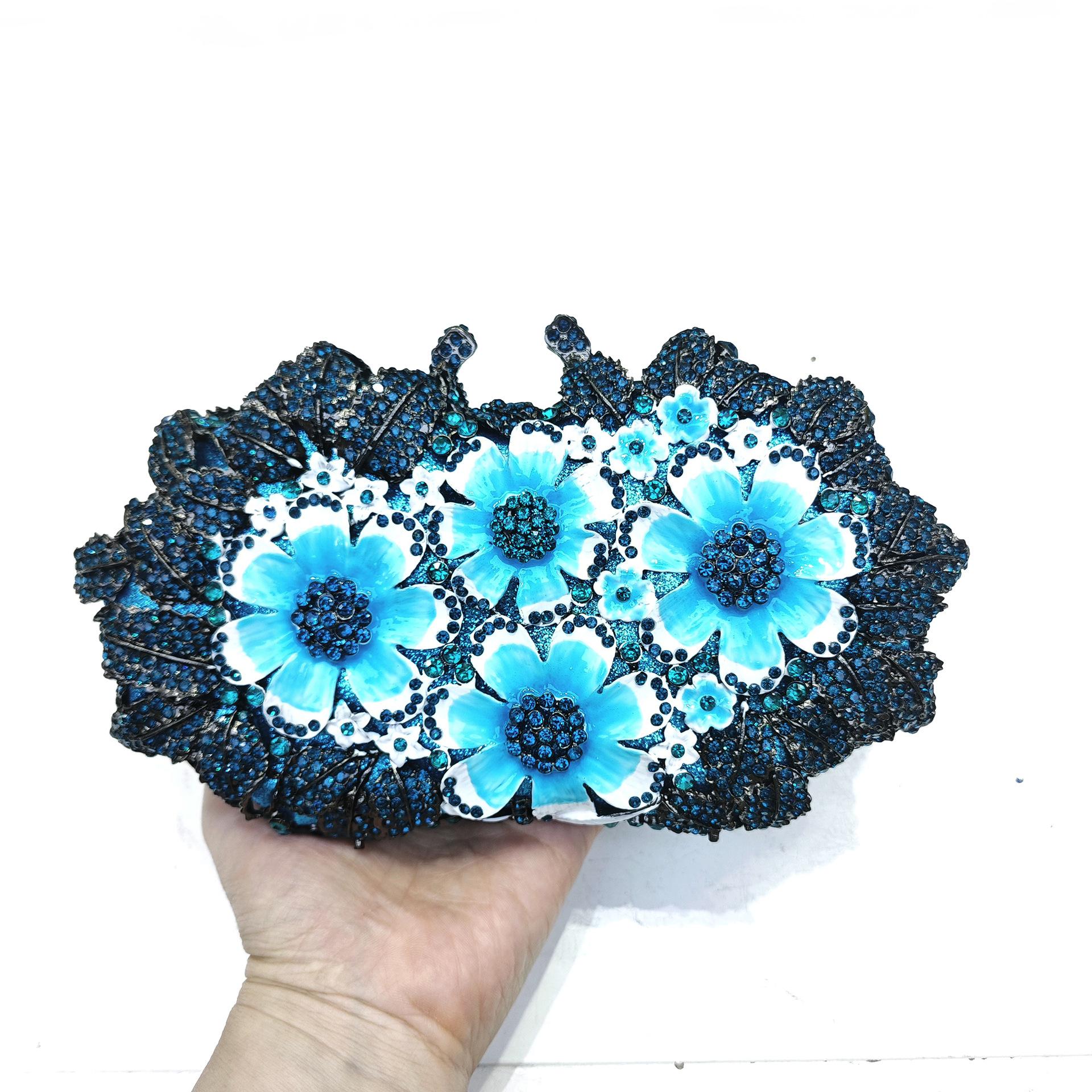 New drop oil flower diamond dinner bag empty metal hard box diamond bag banquet gift синий