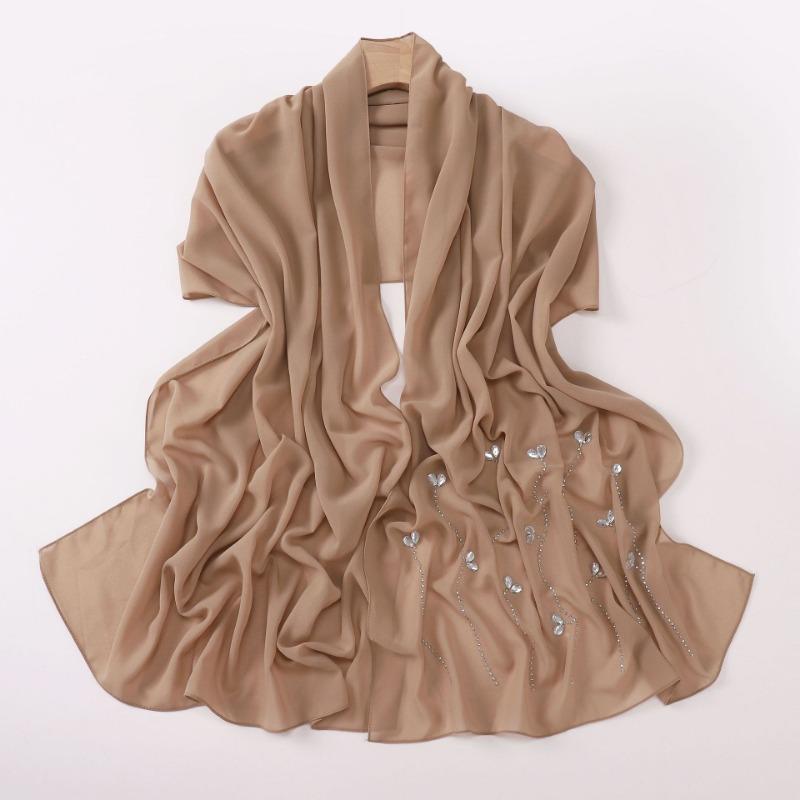 Pearl Chiffon Long Scarf With Rhinestone For African Women