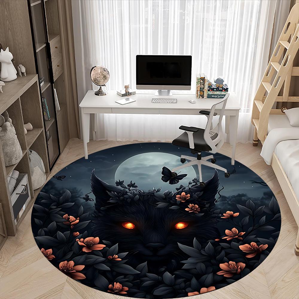 1pc Moonlit Beast Office Round Area Rug, Under Office Chairs Bedroom Living Room Home Decor, Room Deco, Available In Various Sizes 154