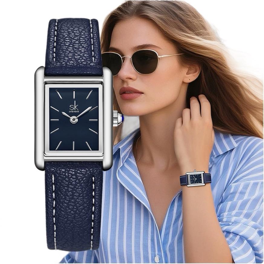 Women's Square Quartz Watch with Genuine Leather Strap – Simple, Fashionable & High-End Feel